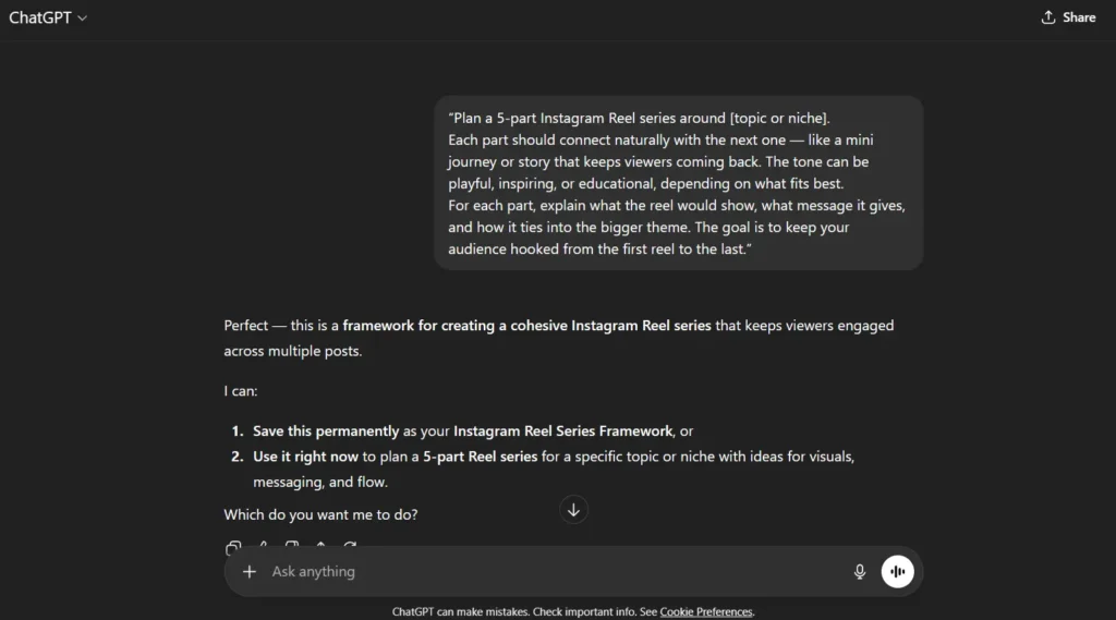ChatGPT Prompts to Create Viral Instagram Reels