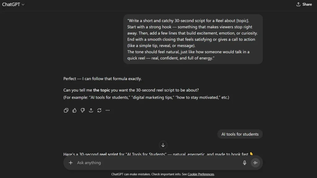 ChatGPT Prompts to Create Viral Instagram Reels