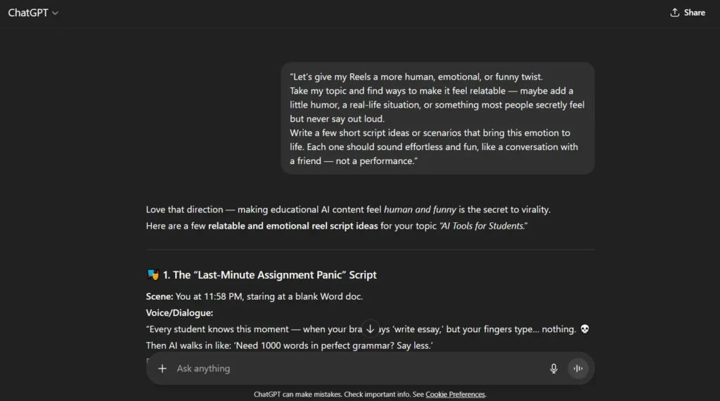 ChatGPT Prompts to Create Viral Instagram Reels